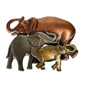 Signed K&T Tri-color Brushed Metal Elephant Brooch Pin